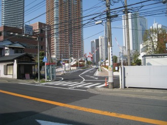 都市計画道路　武蔵小杉駅南口線と府中街道の交点