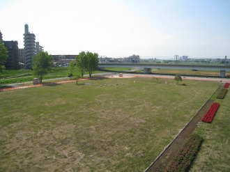 丸子橋から見る多摩川河川敷